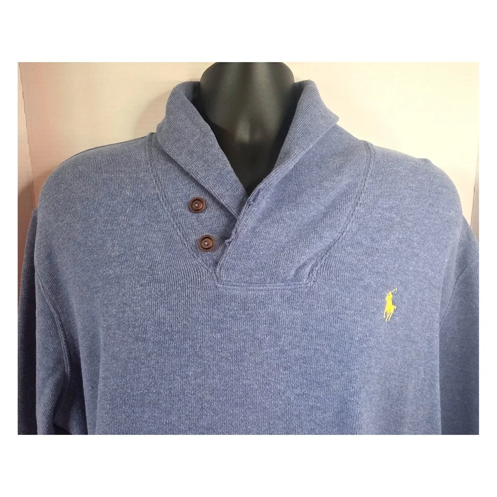 Polo Ralph Lauren Mens Shawl Collar Button Sweater Blue Heather Cotton XL